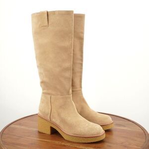 Stuart Weitzman Womens Montana Knee High Slouch Boots Beige Suede Platform 10B